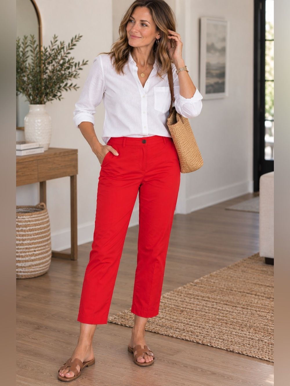 Talbots Red Cotton Stretch Cropped Pants Size 8 cotton blend NWOT